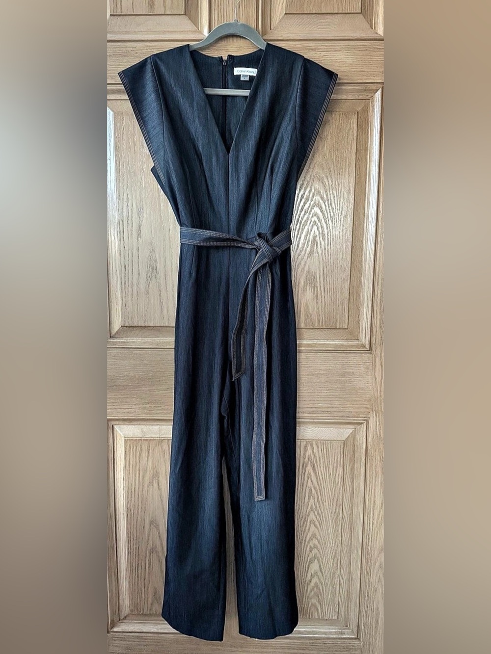 Calvin Klein Denim Romper with Flutter Sleeves. Size 8 NWT